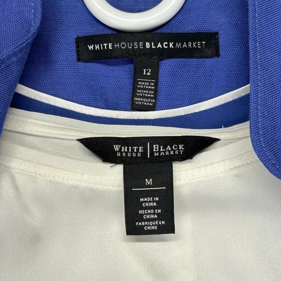 Lot of 2 WHBM TOP Artsy Paris White + BOLERO BLAZER Linen Blend Blue 3/4 Sleeve - Picture 3 of 16